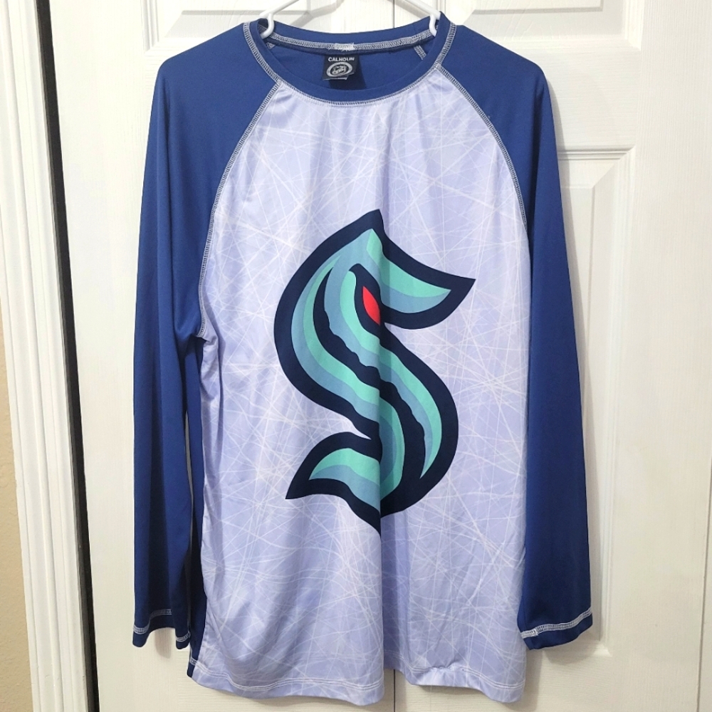 Calhoun NHL Mens Long Sleeve Performance Active Wear Rash Guard Shirt Kraken  L